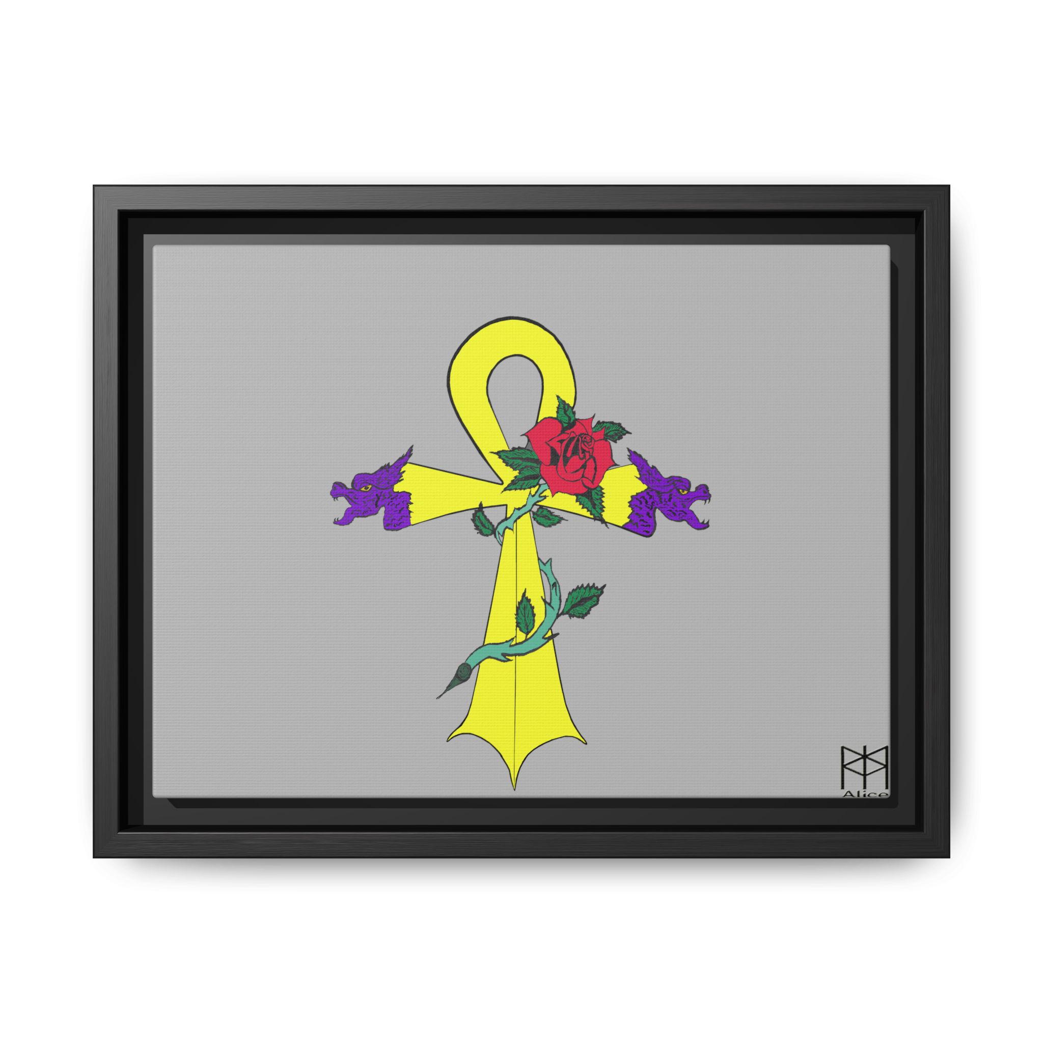 Golden Dragon Ahnk Matte Canvas, Black Frame